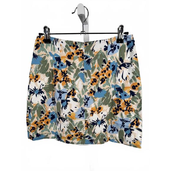 Lulus Full Flower Beige Multi Floral Print Notched Mini Skirt - XS NWT - Picture 3 of 6